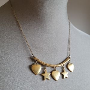 Gold heart and star charm necklace vintage necklace